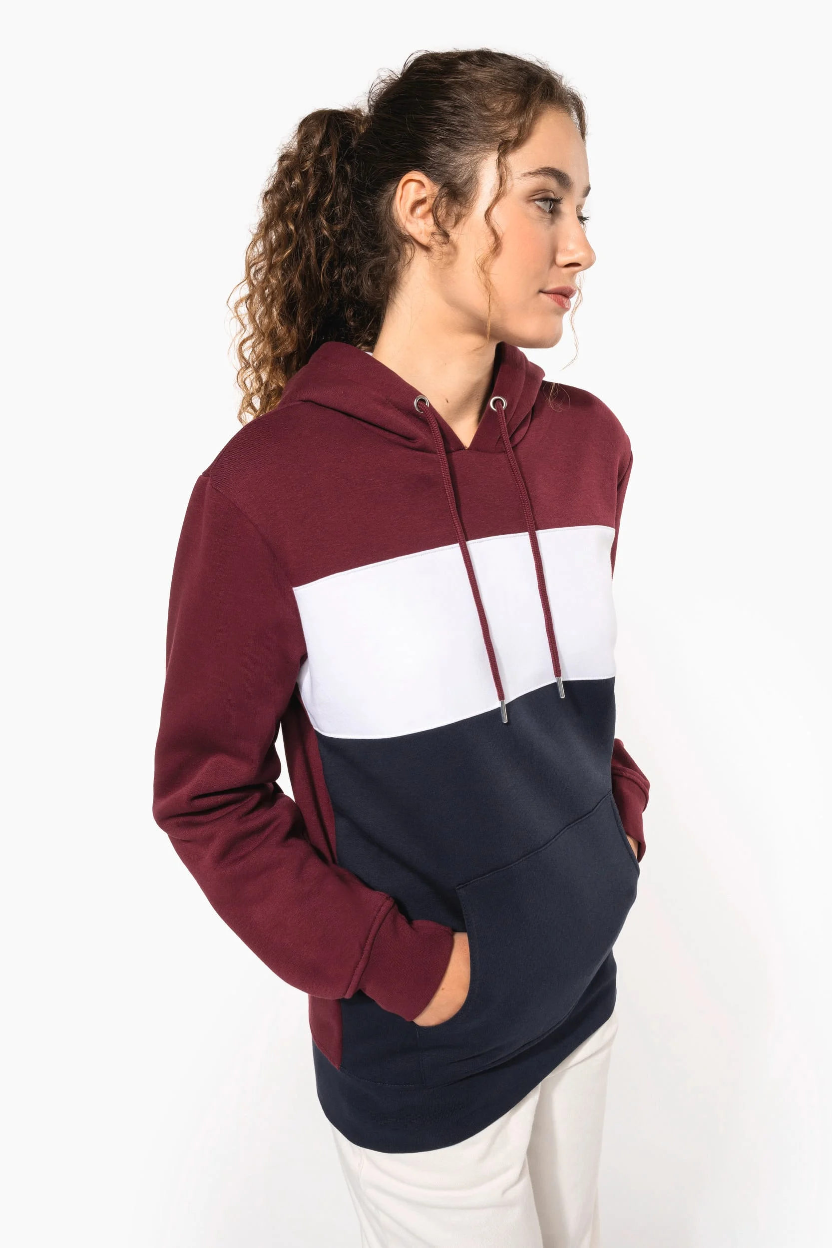 K4016 - Sweat-shirt tricolore à capuche unisexe – Image 18