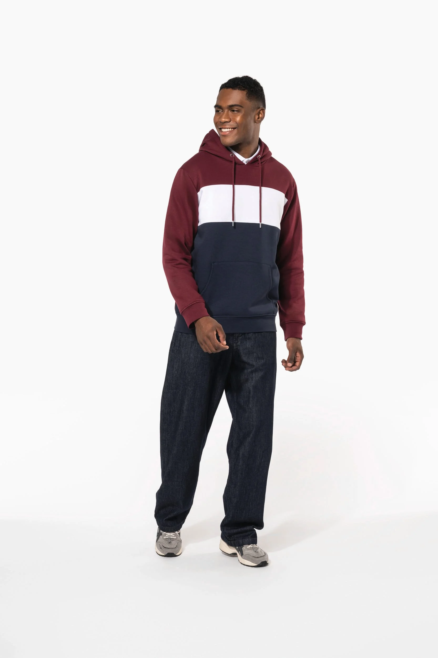 K4016 - Sweat-shirt tricolore à capuche unisexe – Image 14