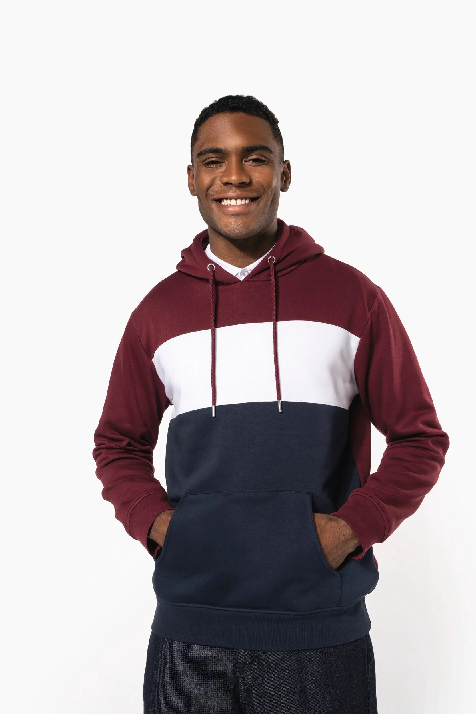 K4016 - Sweat-shirt tricolore à capuche unisexe – Image 4