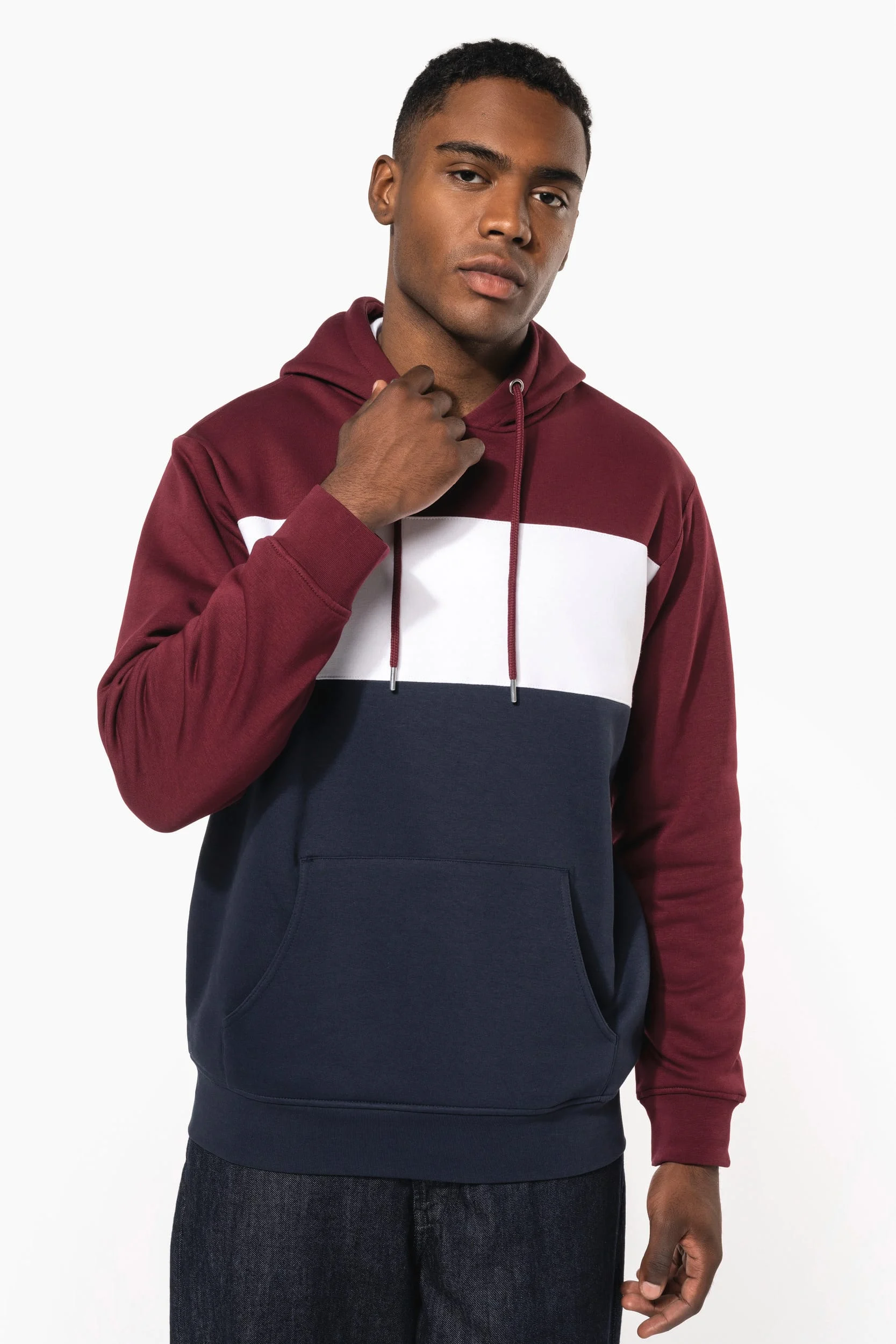 K4016 - Sweat-shirt tricolore à capuche unisexe – Image 19