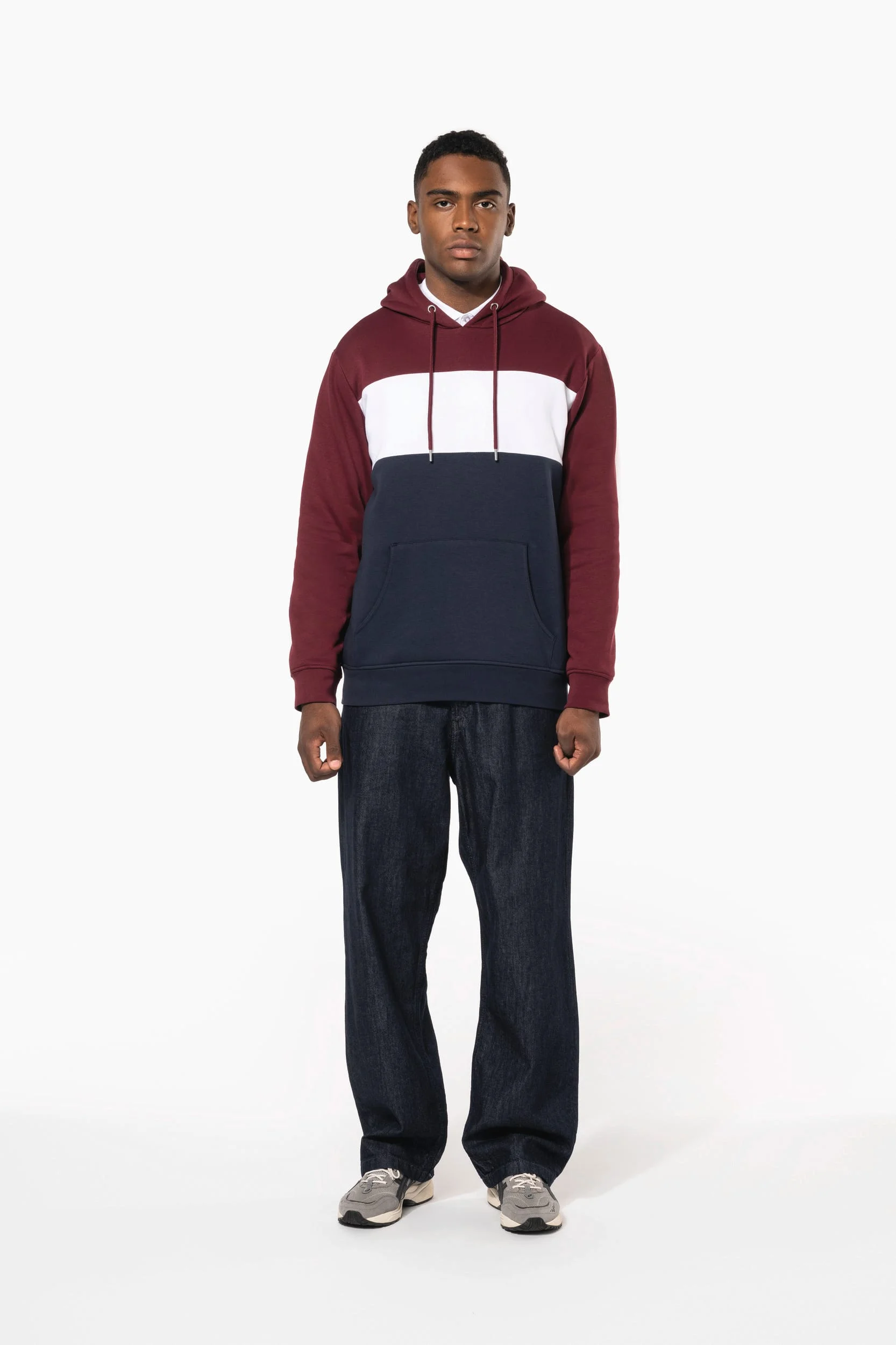 K4016 - Sweat-shirt tricolore à capuche unisexe – Image 13