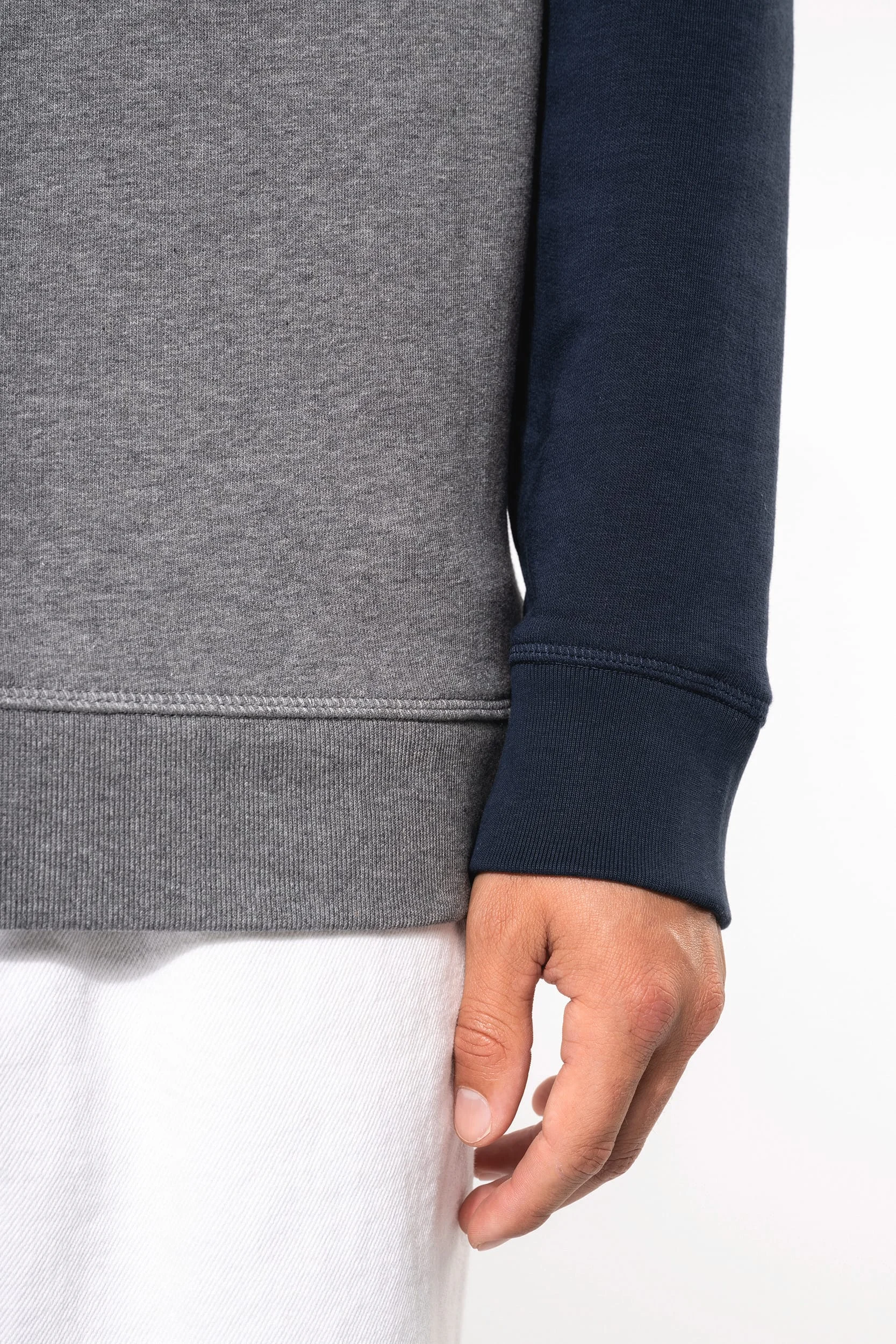K491 - Sweat-shirt French Terry Bio bicolore col rond manches raglan homme – Image 7