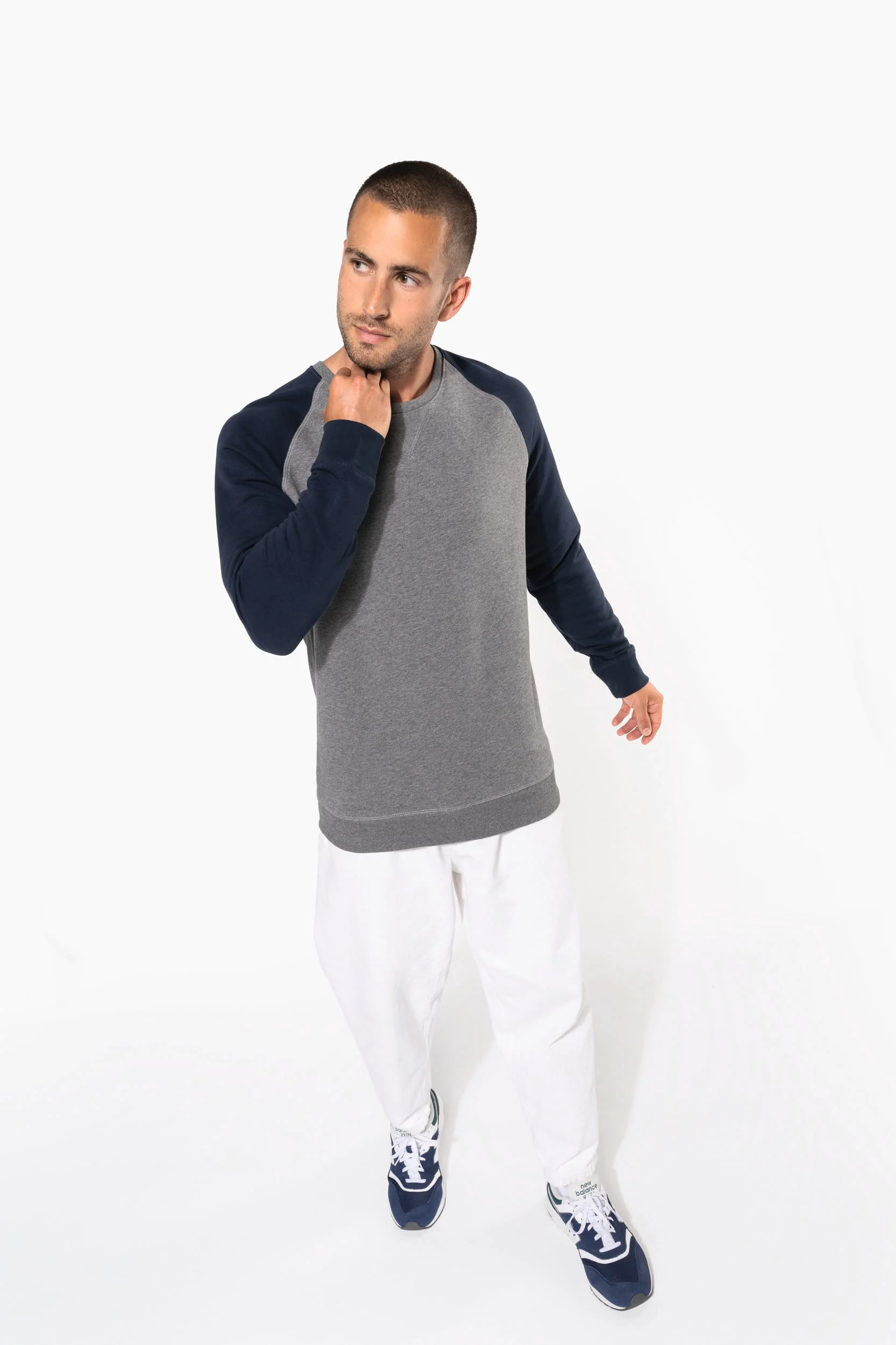K491 - Sweat-shirt French Terry Bio bicolore col rond manches raglan homme – Image 10