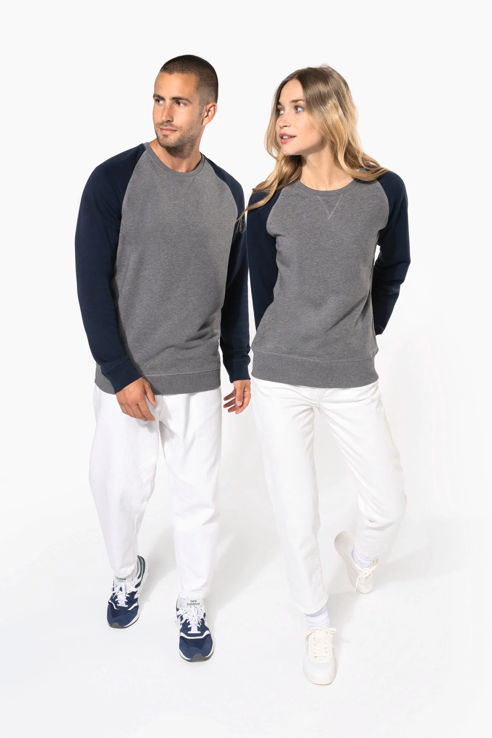 K491 - Sweat-shirt French Terry Bio bicolore col rond manches raglan homme – Image 13