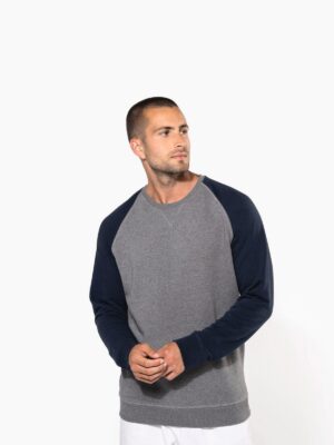 K491 - Sweat-shirt French Terry Bio bicolore col rond manches raglan homme