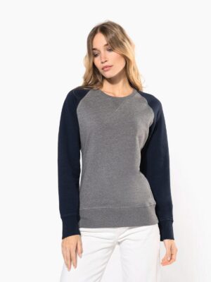 K492 - Sweat-shirt French Terry Bio bicolore col rond manches raglan femme