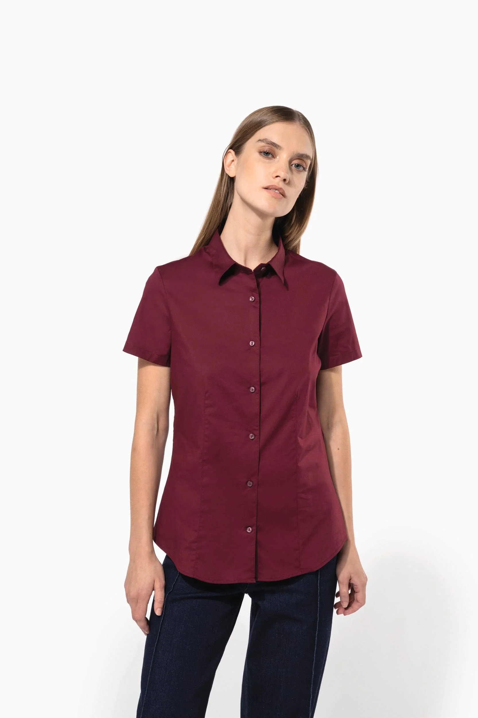 K532 - Chemise coton / élasthanne manches courtes femme