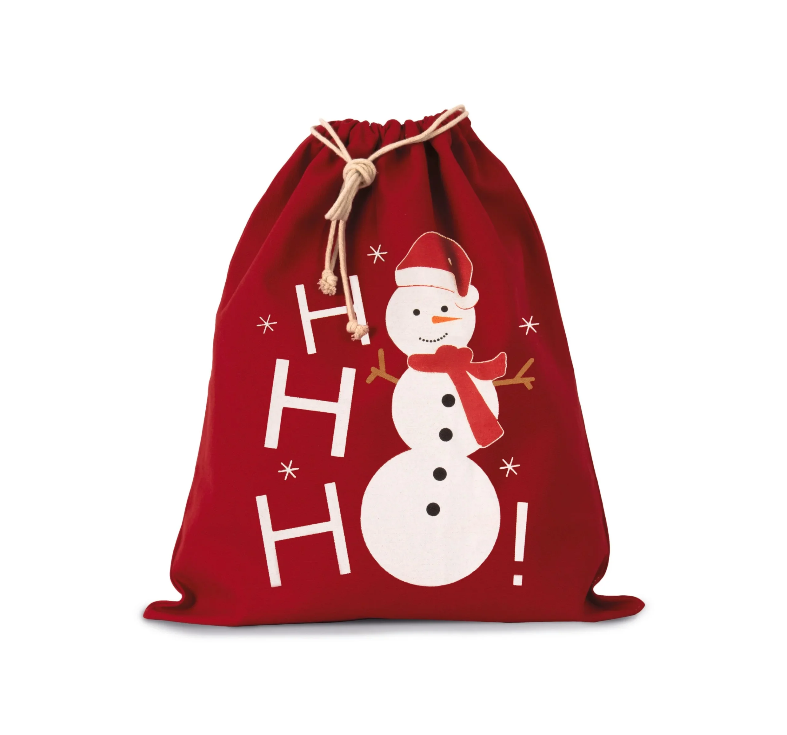 KI0745 - Sac coton à cordon motif bonhomme de neige