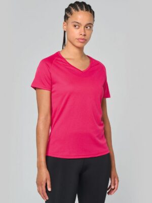 PA477 - T-shirt de sport manches courtes col v femme