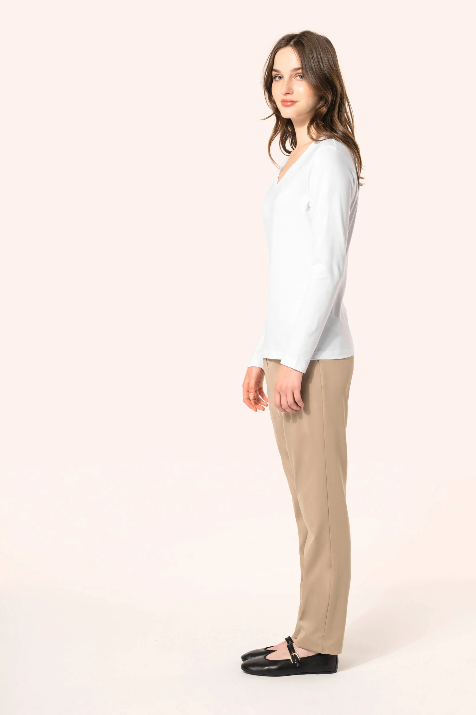 PK307 - T-shirt Supima® col V manches longues femme – Image 3