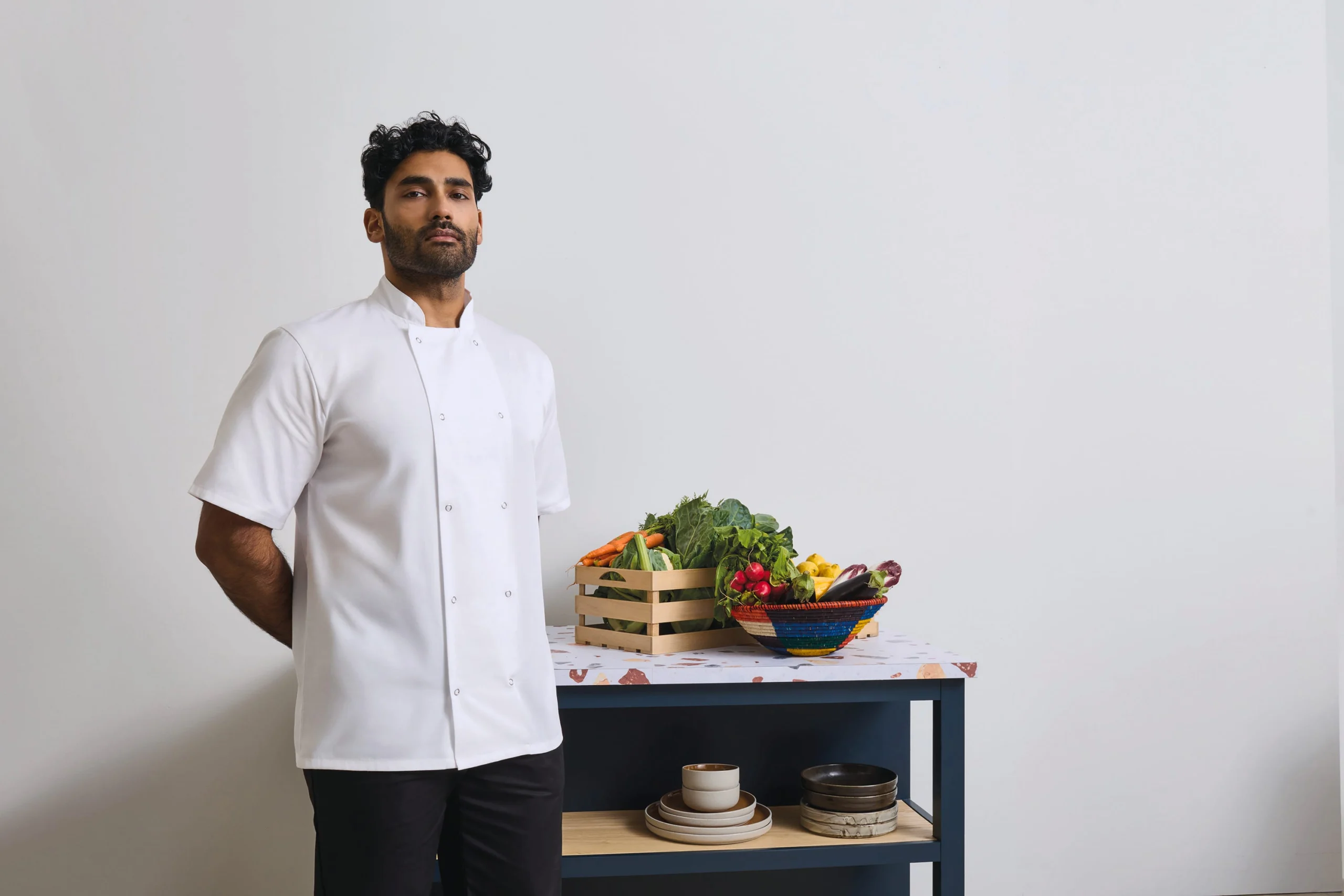 PR664 - Veste de cuisine manches courtes à boutons pression – Image 3