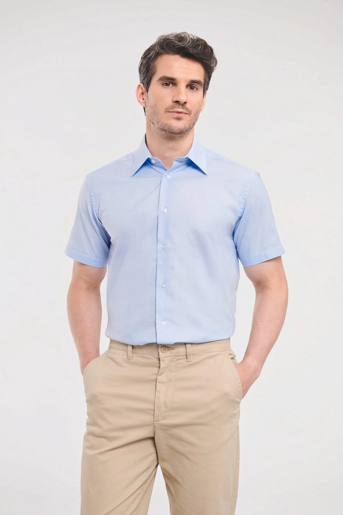 RU923M - Chemise oxford cintrée manches courtes homme