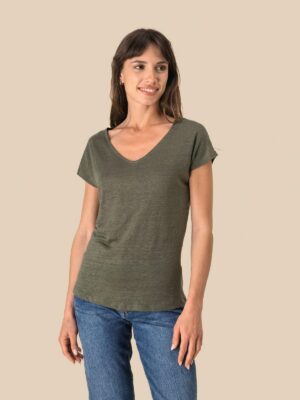 SP321 - T-shirt col V en lin femme