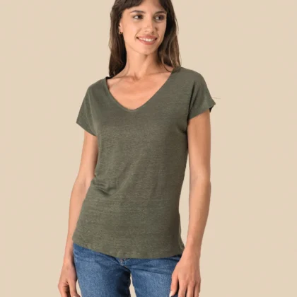SP321 - T-shirt col V en lin femme