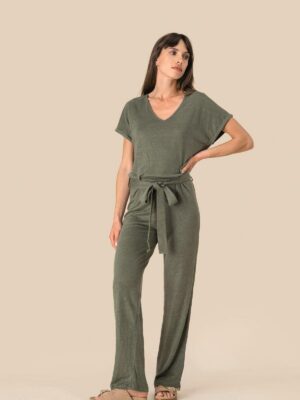 SP5004 - Combinaison en maille manches courtes en lin femme