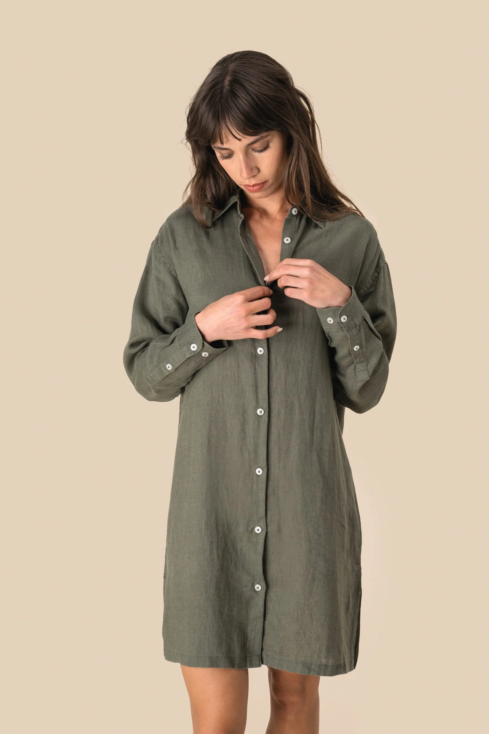 SP5008 - Robe chemise en lin femme