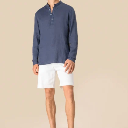 SP507 - Chemise à col Mao délavée  en lin homme