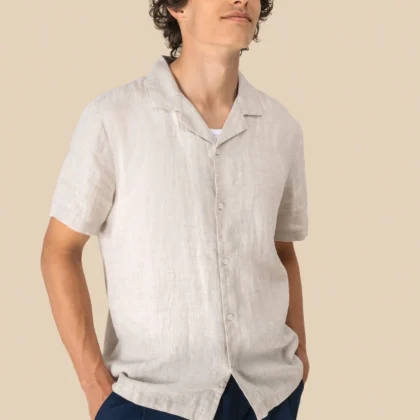 SP509 - Chemise à col bowling en lin homme