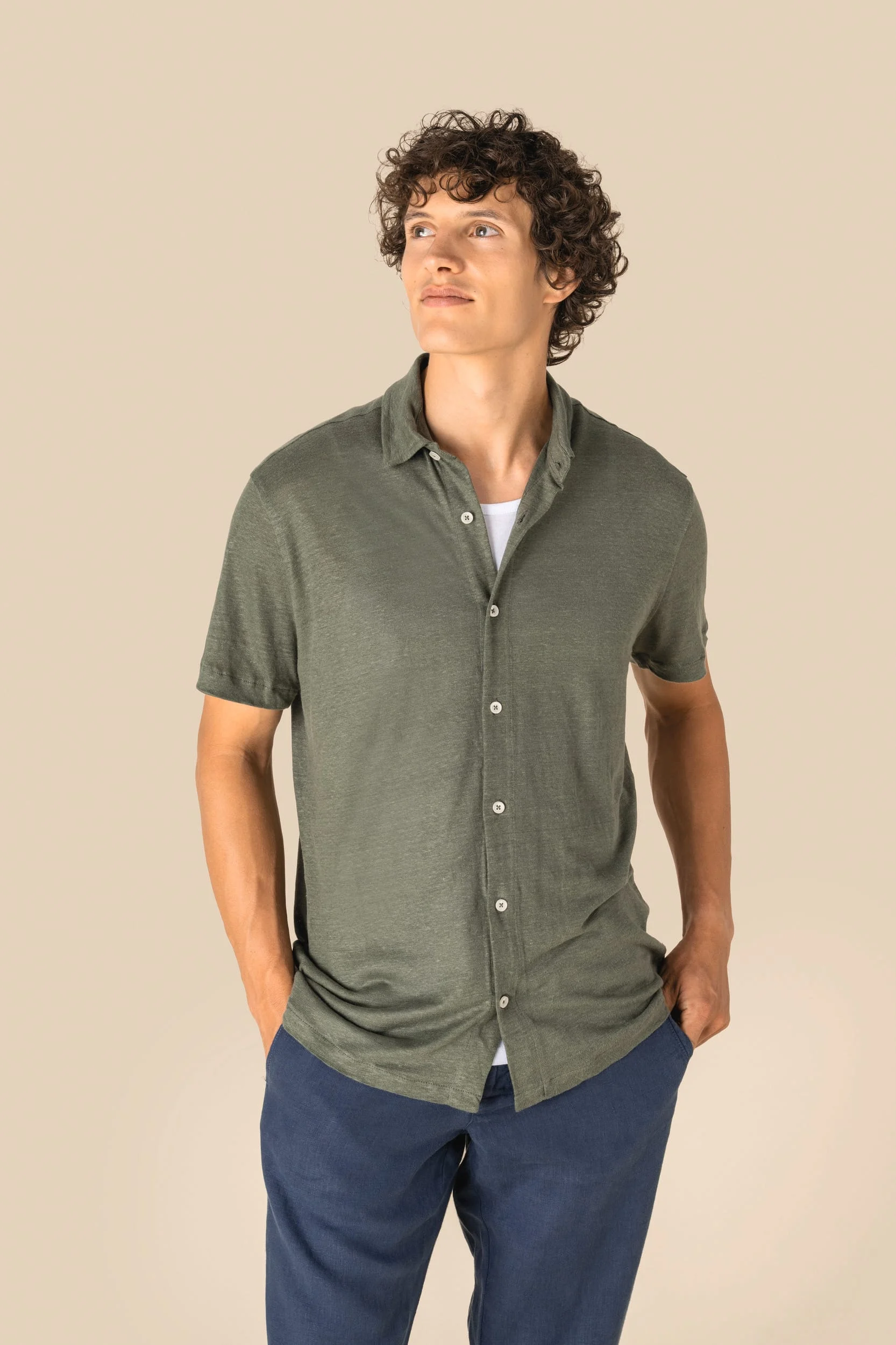SP517 - Chemise à manches courtes en lin homme – Image 3