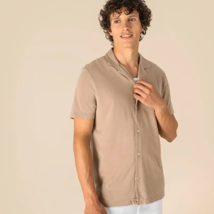 SP522 - Chemise écoresponsable à col bowling délavée en jersey manches courtes homme