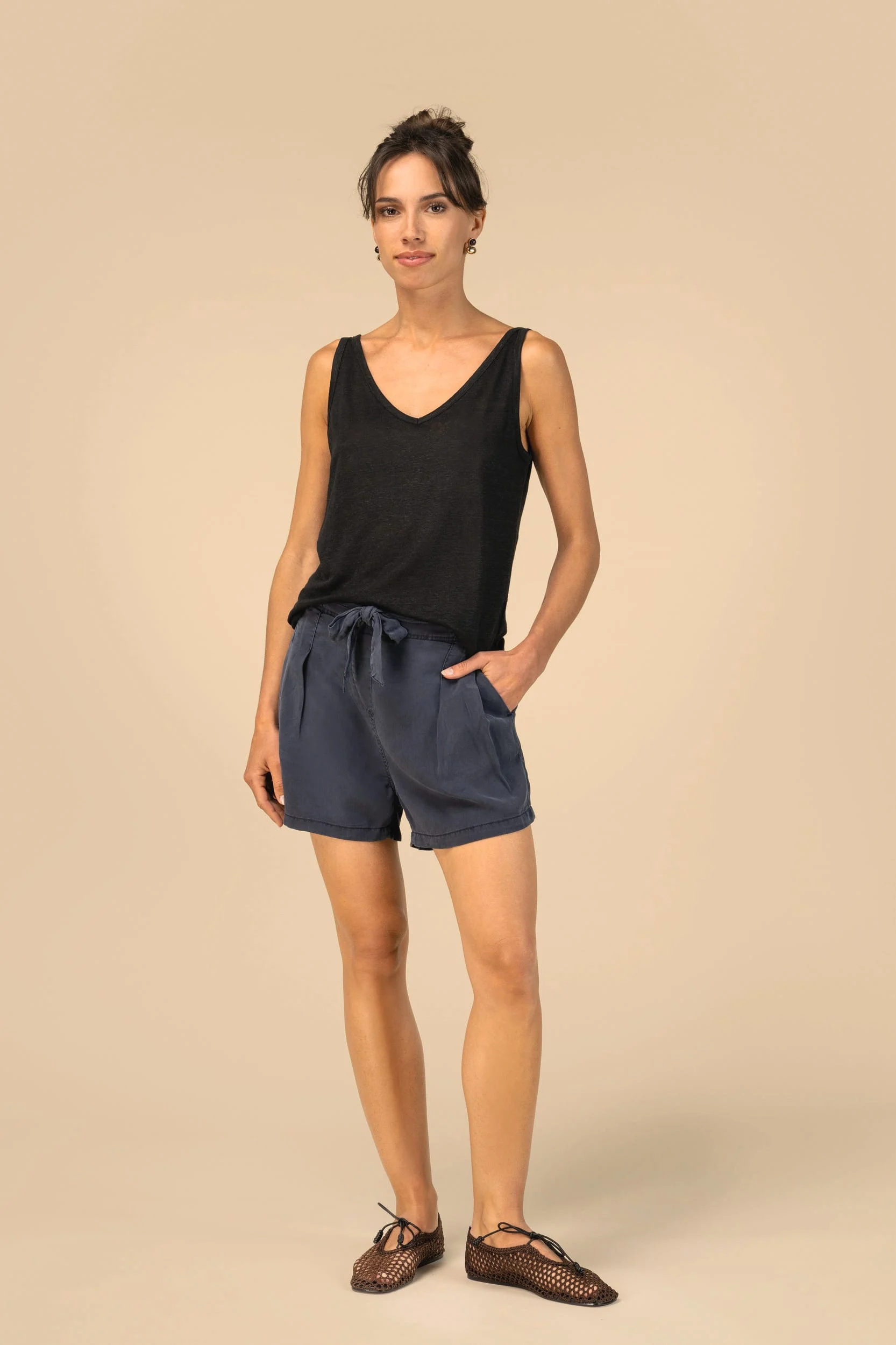 SP725 - Short écoresponsable délavé en lyocell femme – Image 2