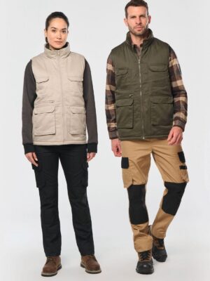 WK607 - Gilet polycoton multipoches rembourré unisexe
