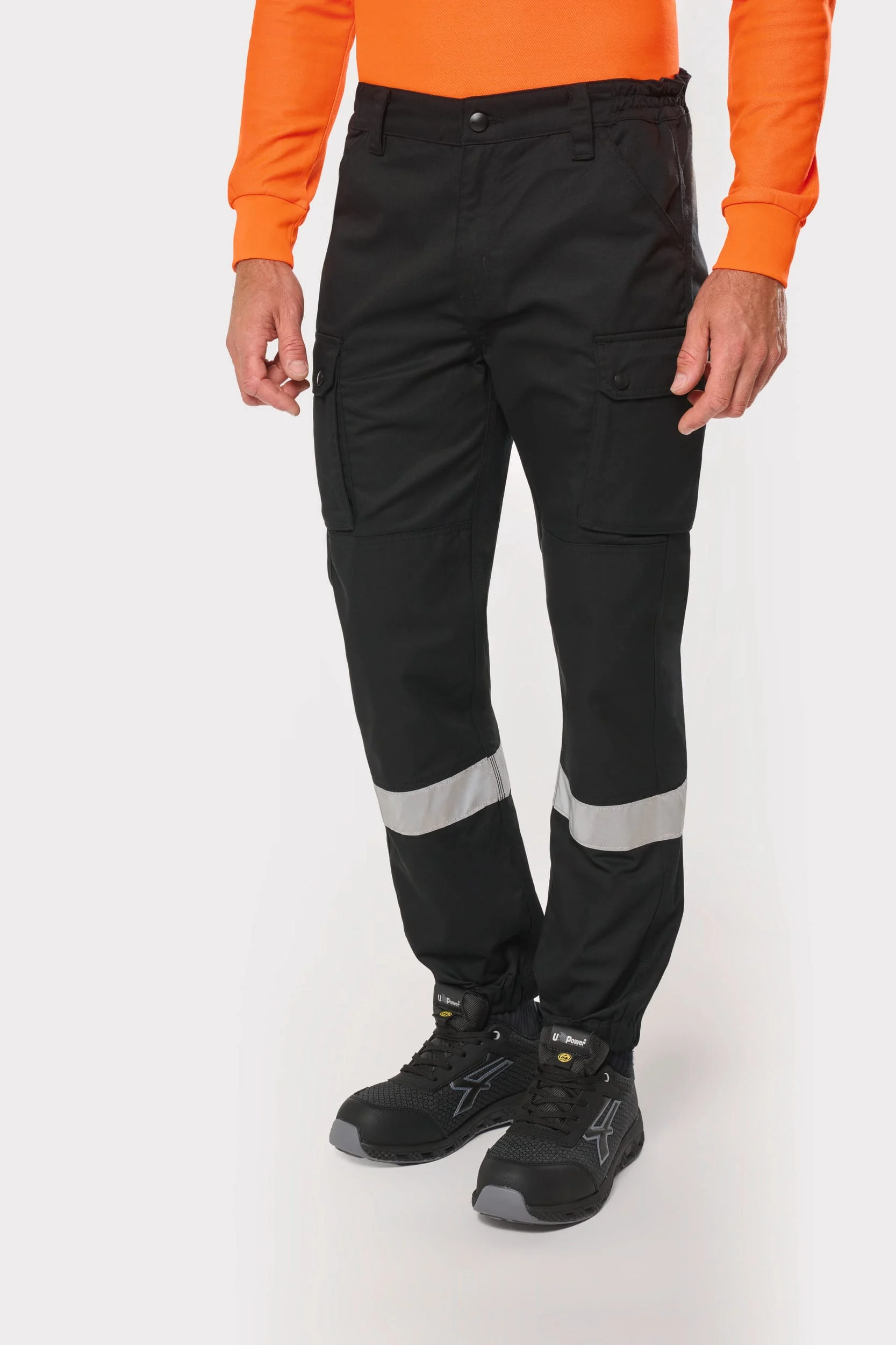 WK712 - Pantalon cargo unisexe avec bas élastiqué et bande réfléchissante