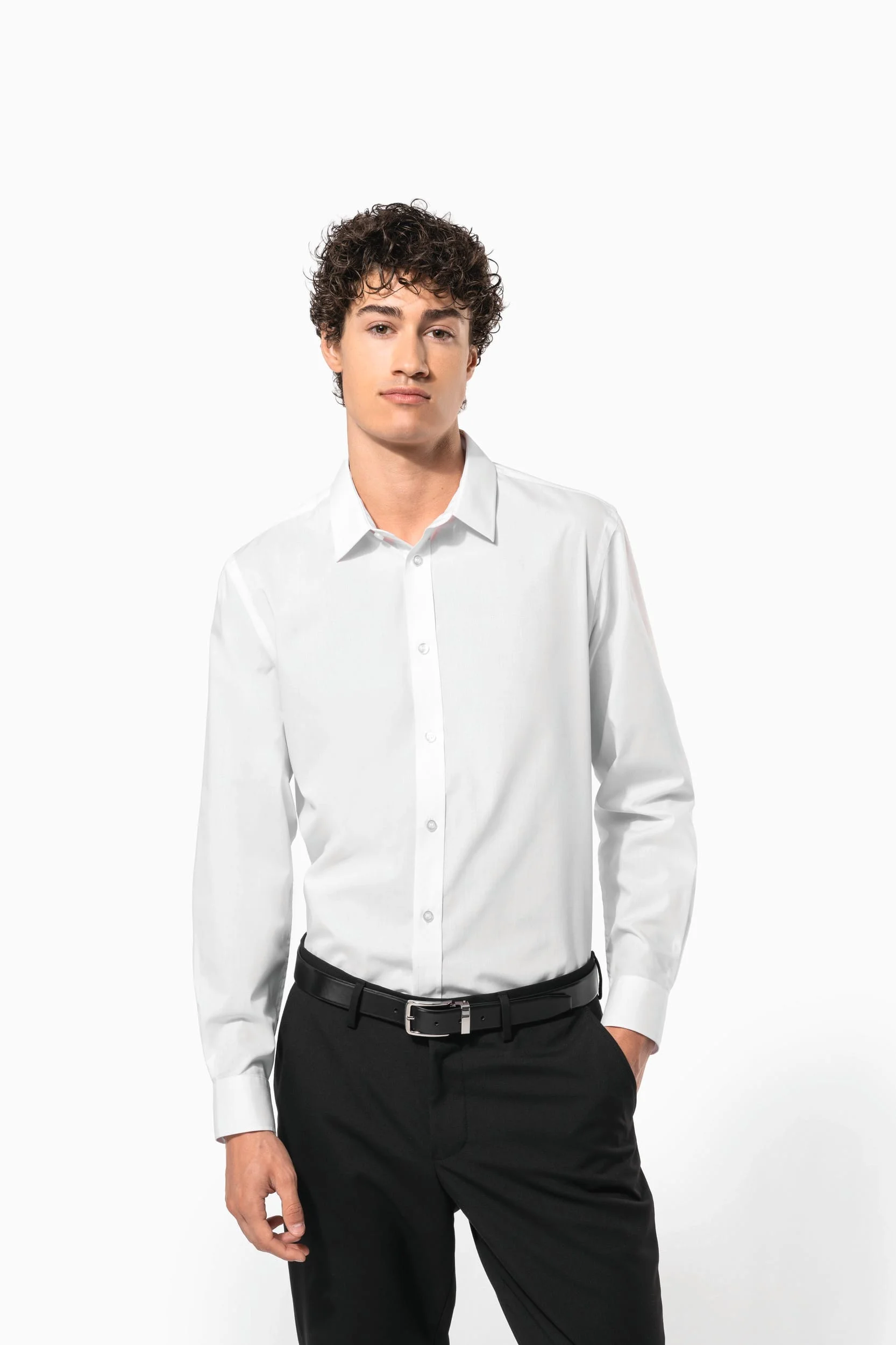 K583 - Chemise popeline polycoton sans poche entretien facile homme