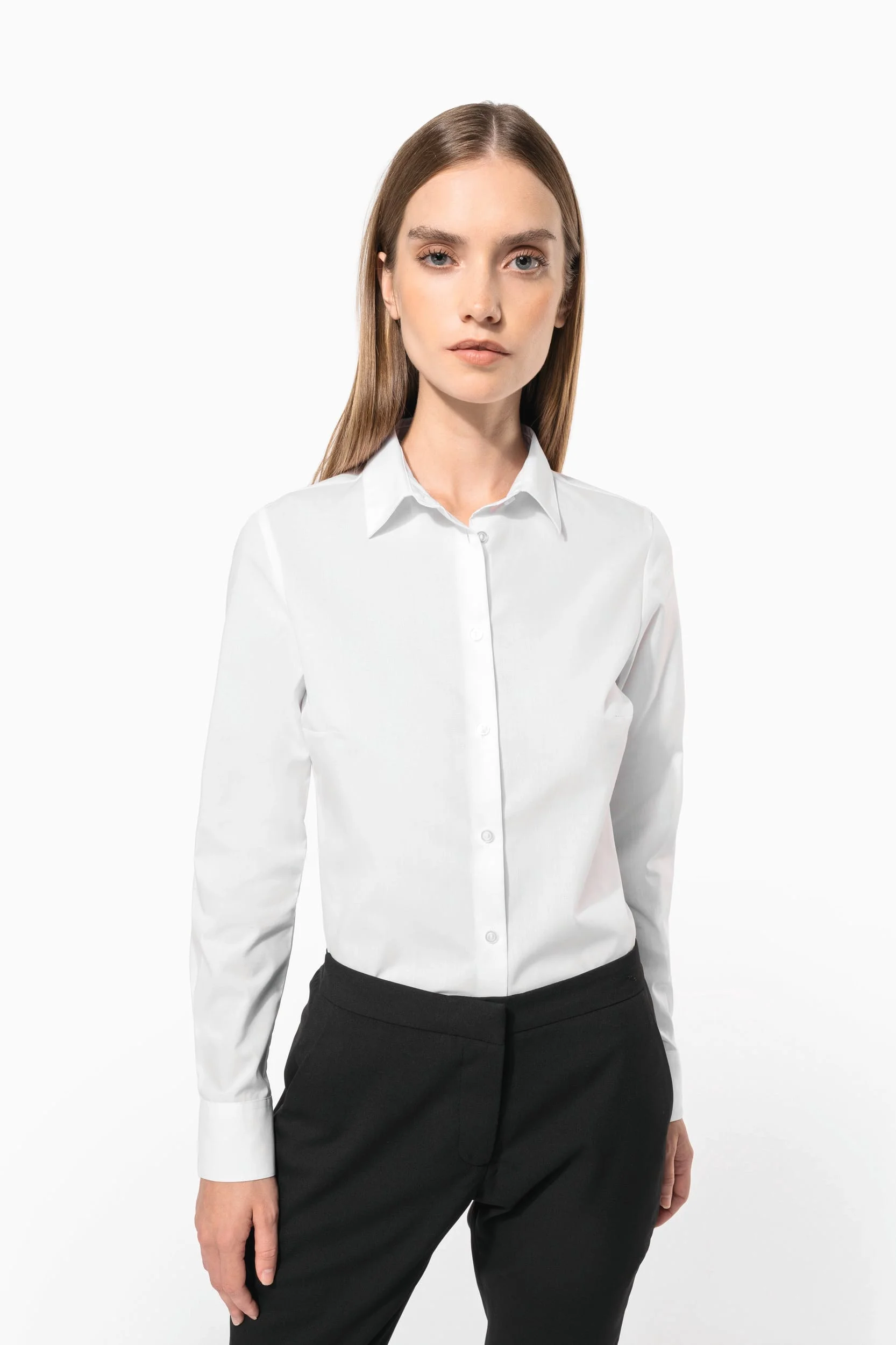 K584 - Chemise popeline polycoton sans poche entretien facile femme