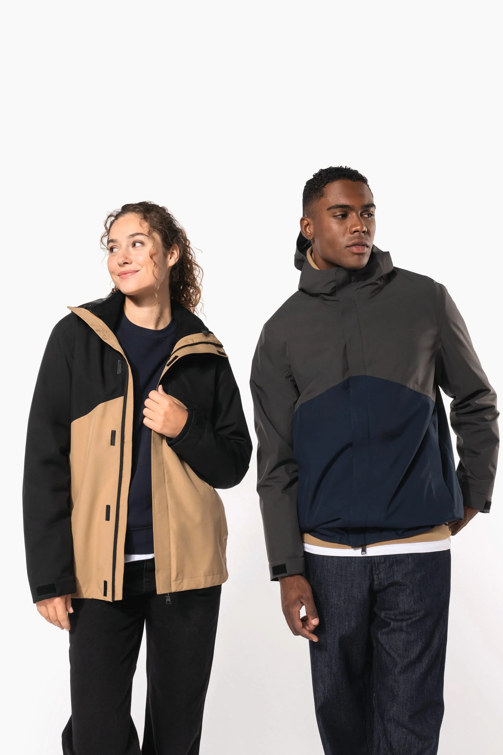 K6169 - Parka 3-en-1 imperméable à capuche bicolore unisexe