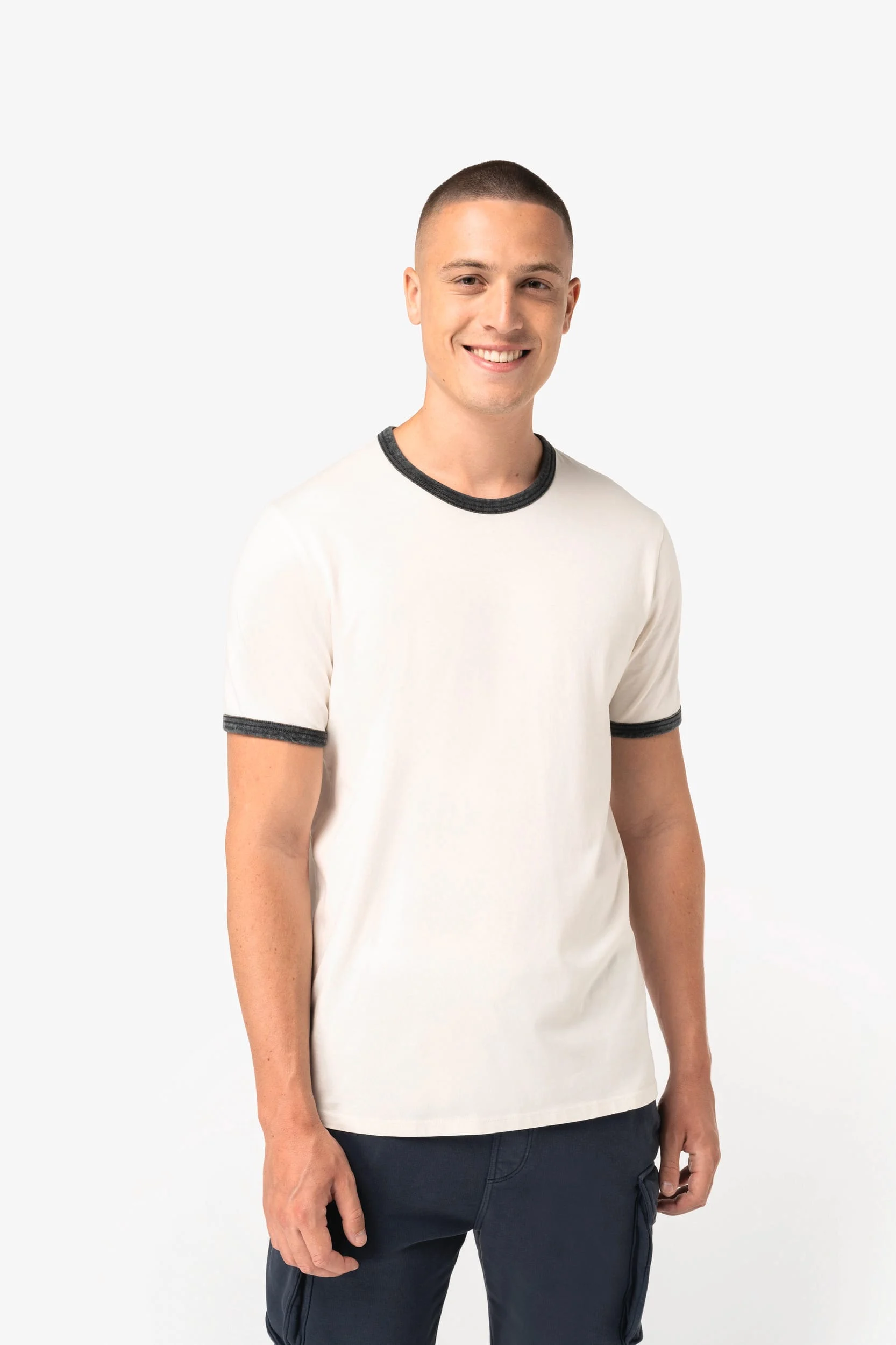 NS360 - T-shirt ringer écoresponsable à bords contrastés effet délavé homme