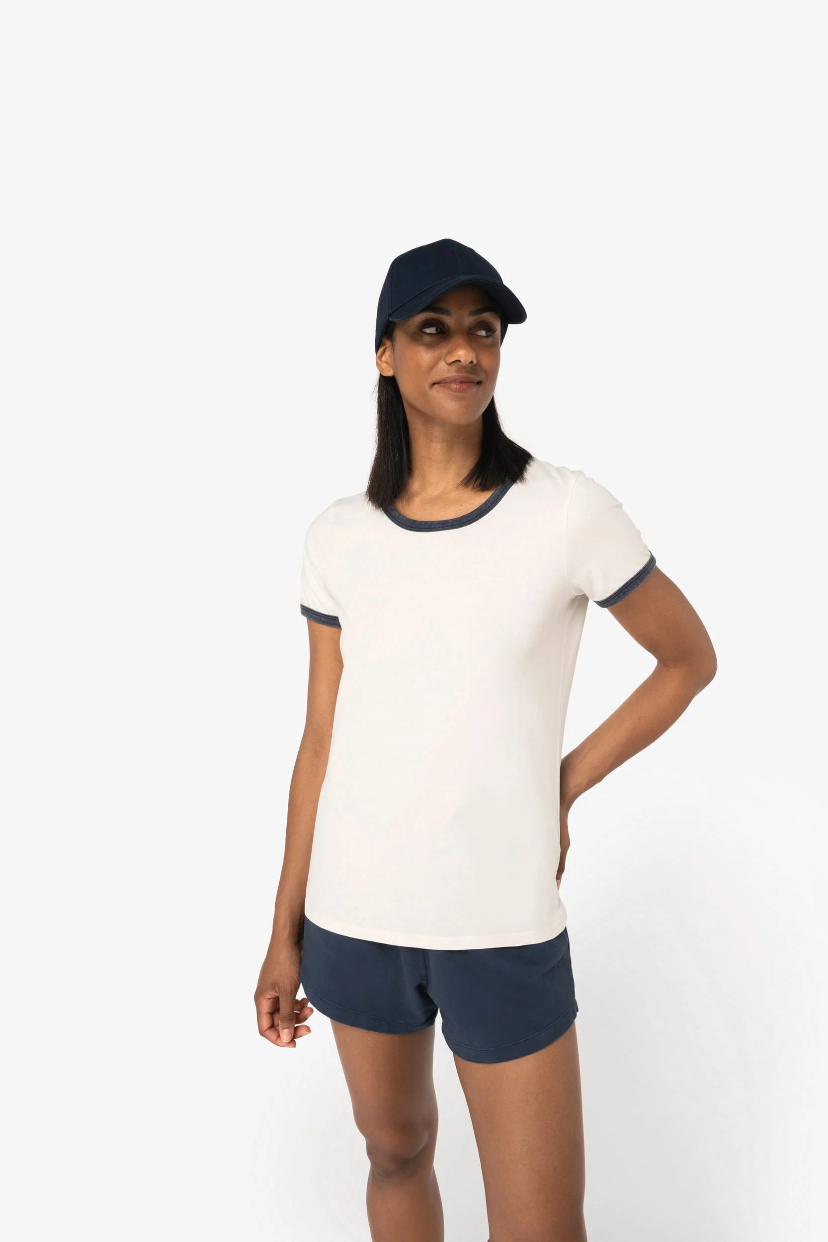 NS361 - T-shirt ringer écoresponsable à bords contrastés effet délavé femme