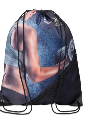 MB3103 - Sac à cordon en RPET avec fermeture à glissière et pochette en filet