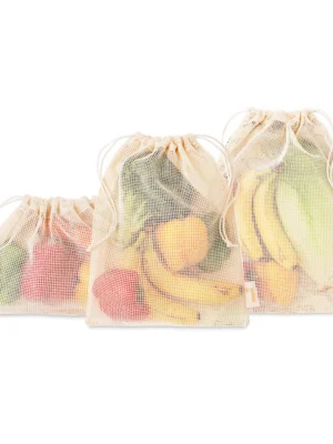 MB9012 - Ensemble de 3 Sacs à provisions en maille de coton et coton. Certifié Food Contact