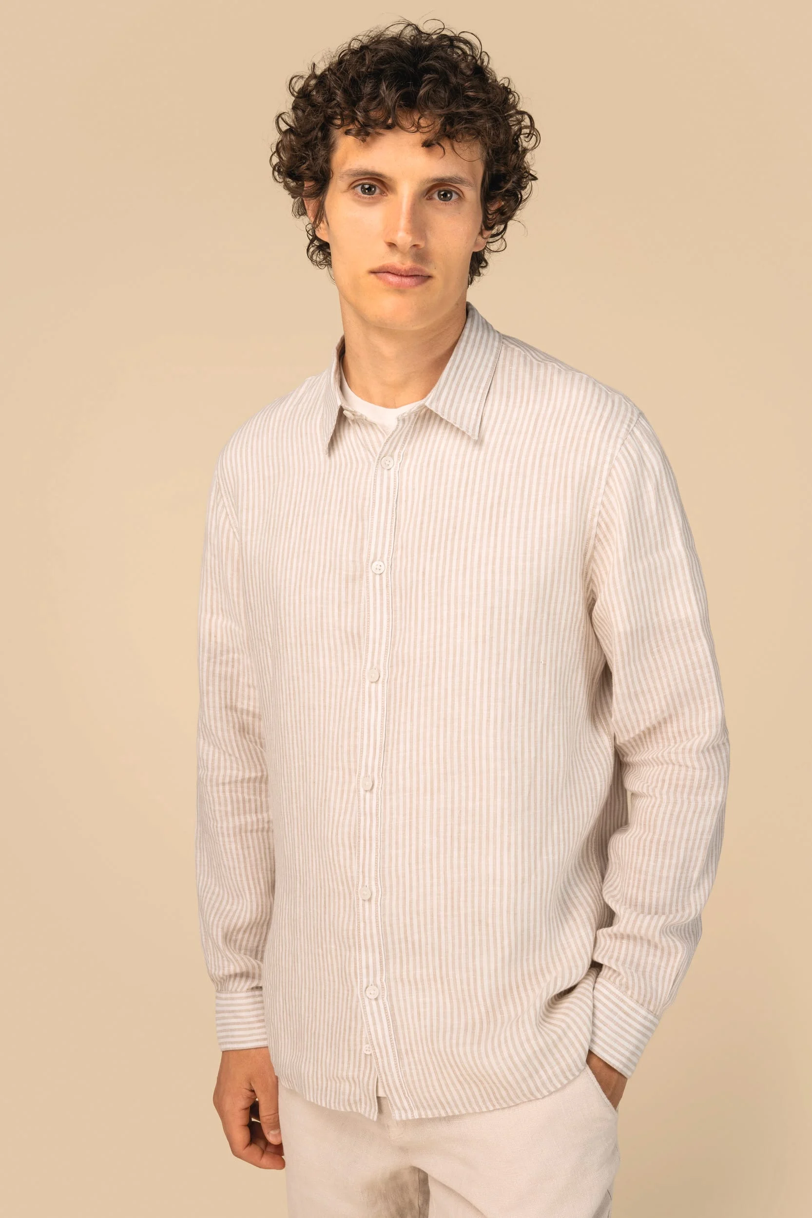 SP525 - Chemise rayée en lin homme