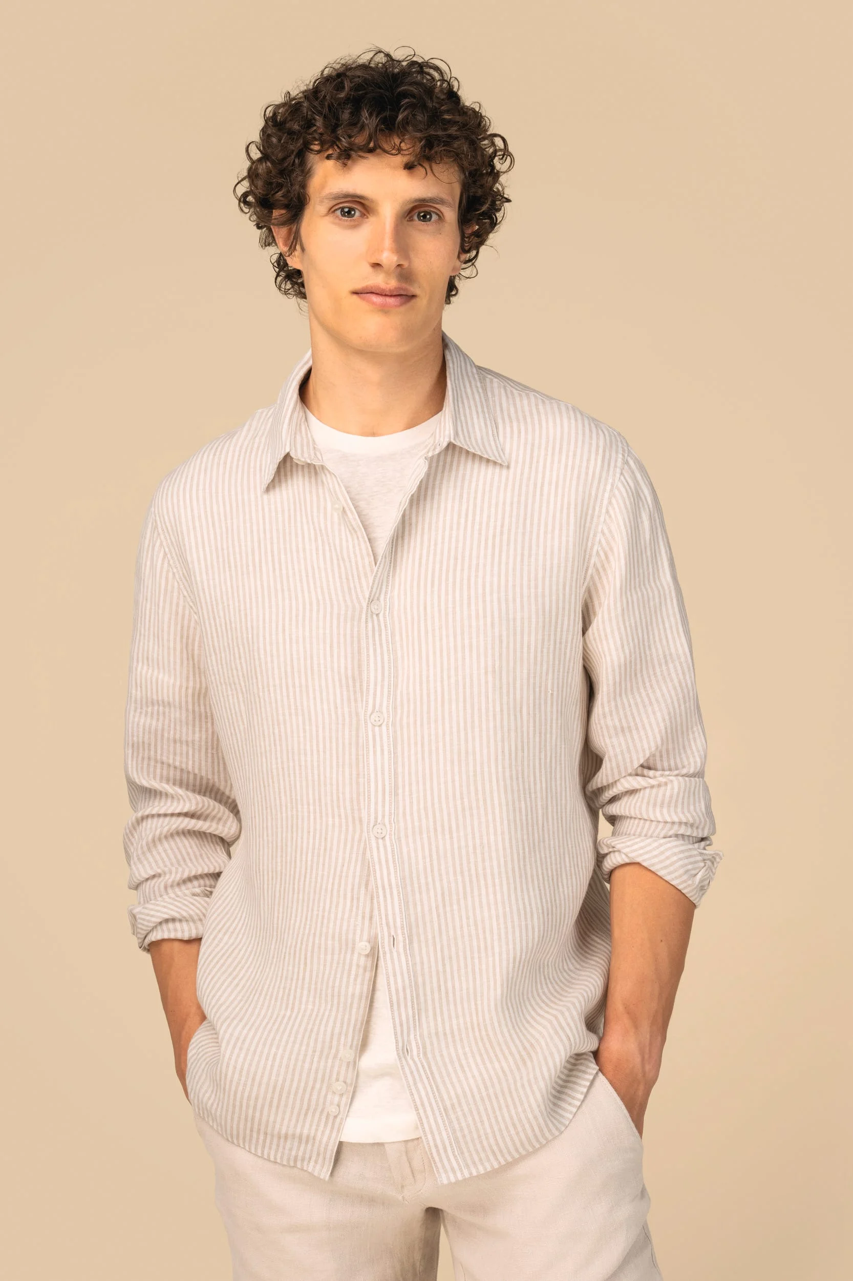 SP525 - Chemise rayée en lin homme – Image 4