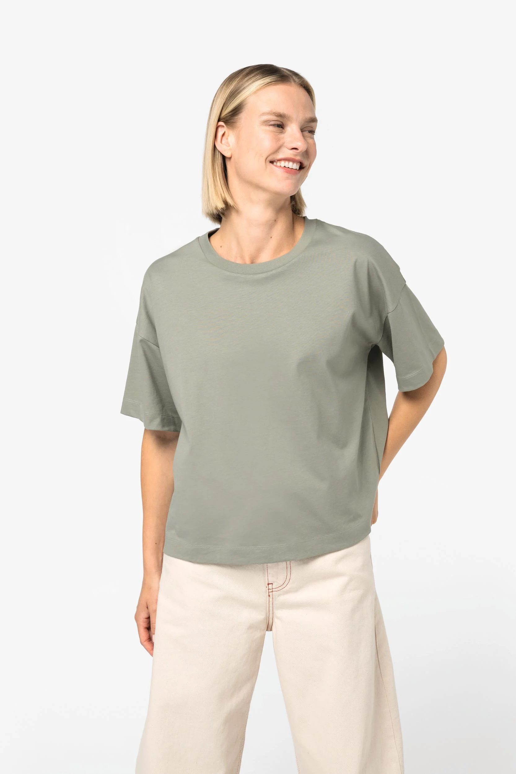 NS349 - T-shirt écoresponsable boxy à épaules tombantes femme – Image 3