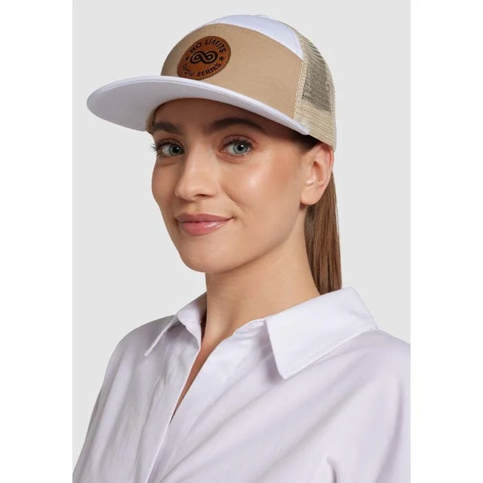 MH2208 - Casquette à visière plate à 7 panneaux en sergé de coton avec maille à l'arrière. Casquette à visière plate en sergé de coton 260gsm avec dos en maille. Mélangez et jouez avec les couleurs du dos en