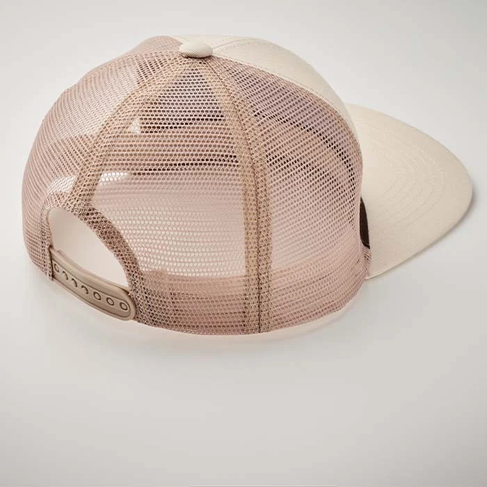 MH2208 - Casquette à visière plate à 7 panneaux en sergé de coton avec maille à l'arrière. Casquette à visière plate en sergé de coton 260gsm avec dos en maille. Mélangez et jouez avec les couleurs du dos en