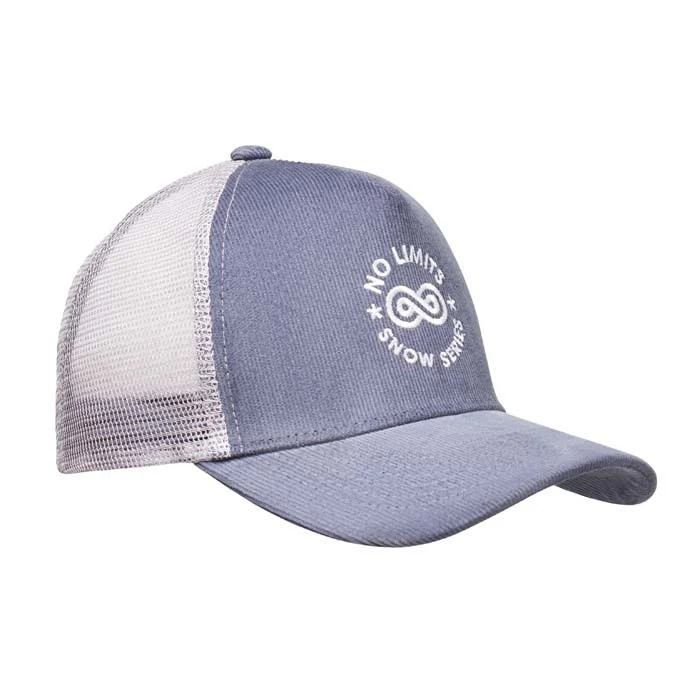 MH2209 - Casquette trucker à 5 panneaux en velours côtelé. Casquette trucker à 5 panneaux avec un tissu en velours côtelé 210 g/m² à l'avant et un panneau arrière en maille de polyester. La combinaison d'un s