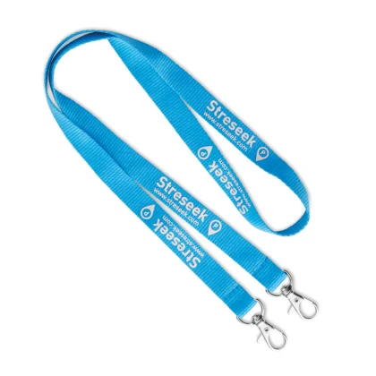 ML1015 - Lanyard en polyester à sérigraphie assortie aux couleurs pantone avec 2 clips.