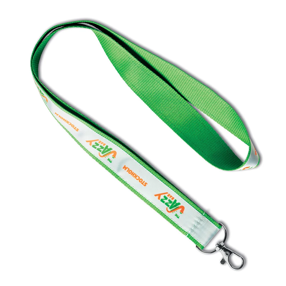 ML1131 - Lanyard en polyester avec superposition de satin imprimé en sérigraphie.