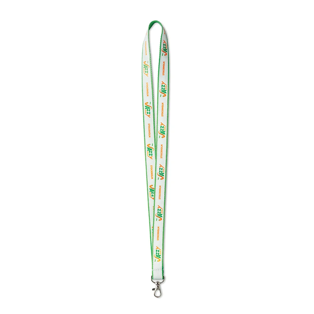 ML1131 - Lanyard en polyester avec superposition de satin imprimé en sérigraphie.