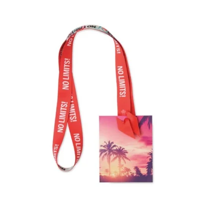 ML1384 - Lanyard porte-badge en rPET sublimé qui ne nécessite pas de crochets métalliques (construction brevetée).
